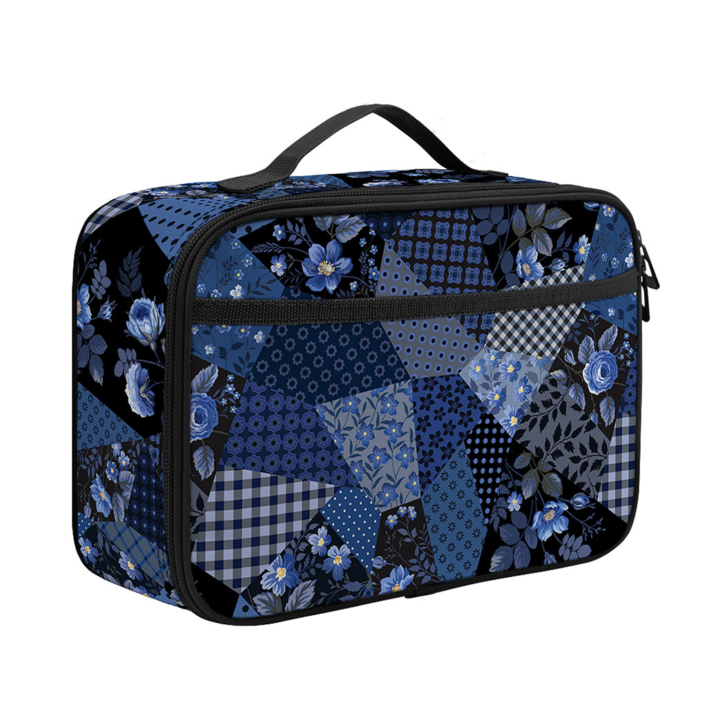 Blue Flower Patchwork Pattern Print Portable Lunch Bag