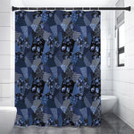 Blue Flower Patchwork Pattern Print Premium Shower Curtain