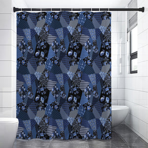 Blue Flower Patchwork Pattern Print Premium Shower Curtain