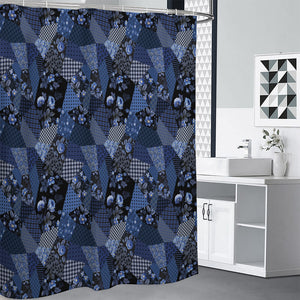 Blue Flower Patchwork Pattern Print Premium Shower Curtain