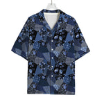Blue Flower Patchwork Pattern Print Rayon Hawaiian Shirt
