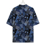 Blue Flower Patchwork Pattern Print Rayon Hawaiian Shirt