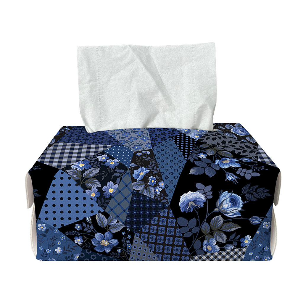 Blue Flower Patchwork Pattern Print Rectangle Tissue Box Cover