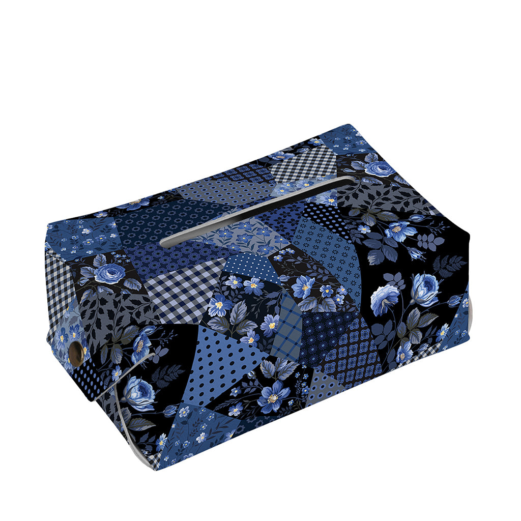 Blue Flower Patchwork Pattern Print Rectangle Tissue Box Cover