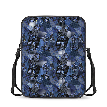 Blue Flower Patchwork Pattern Print Rectangular Crossbody Bag