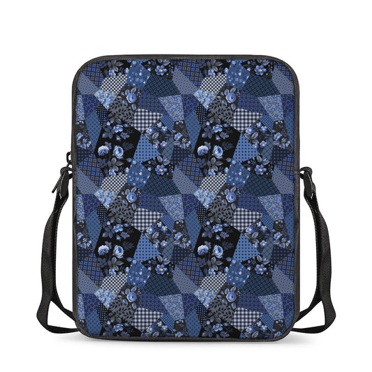 Blue Flower Patchwork Pattern Print Rectangular Crossbody Bag