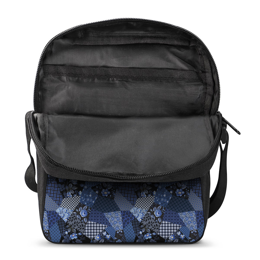 Blue Flower Patchwork Pattern Print Rectangular Crossbody Bag