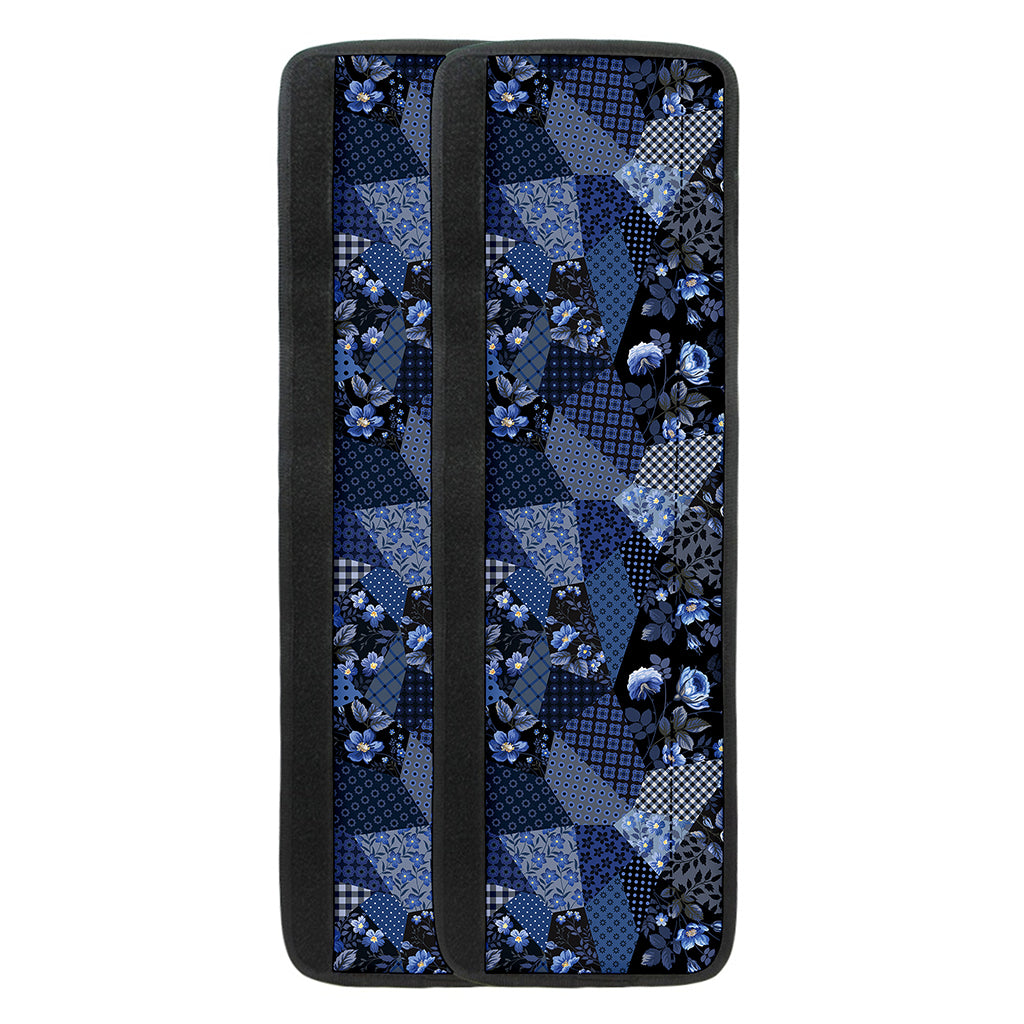 Blue Flower Patchwork Pattern Print Refrigerator Handle Covers