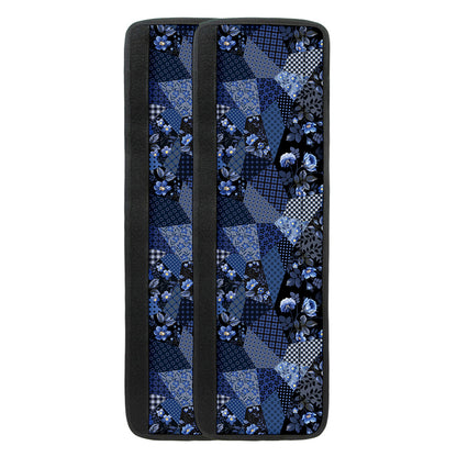 Blue Flower Patchwork Pattern Print Refrigerator Handle Covers