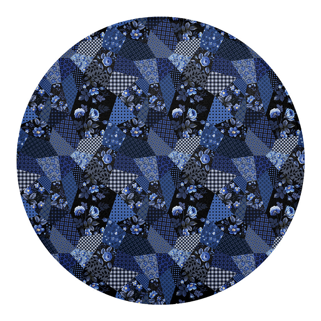 Blue Flower Patchwork Pattern Print Round Blanket