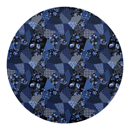 Blue Flower Patchwork Pattern Print Round Blanket