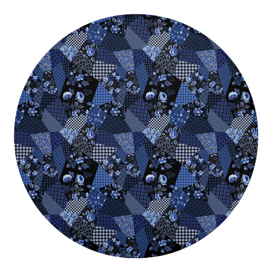 Blue Flower Patchwork Pattern Print Round Blanket