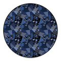Blue Flower Patchwork Pattern Print Round Floor Mat