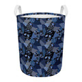 Blue Flower Patchwork Pattern Print Round Laundry Basket