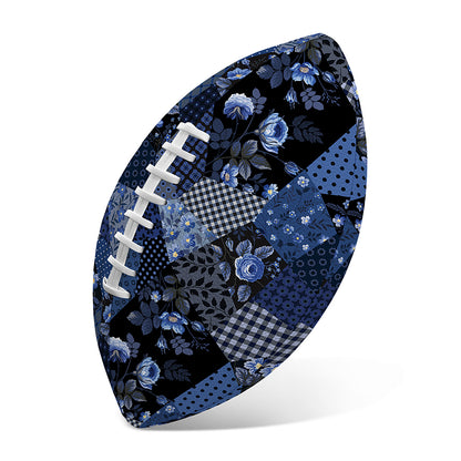 Blue Flower Patchwork Pattern Print Rugby Ball