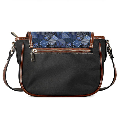Blue Flower Patchwork Pattern Print Saddle Bag