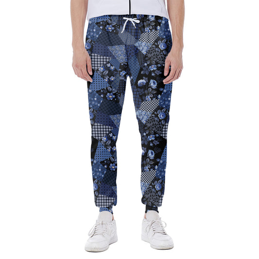 Blue Flower Patchwork Pattern Print Scuba Joggers