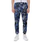 Blue Flower Patchwork Pattern Print Scuba Joggers