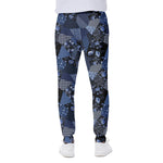 Blue Flower Patchwork Pattern Print Scuba Joggers