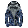 Blue Flower Patchwork Pattern Print Sherpa Lined Zip Up Hoodie