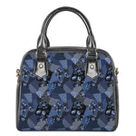 Blue Flower Patchwork Pattern Print Shoulder Handbag