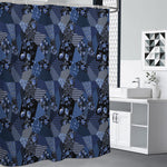 Blue Flower Patchwork Pattern Print Shower Curtain