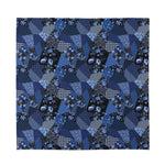 Blue Flower Patchwork Pattern Print Silk Bandana