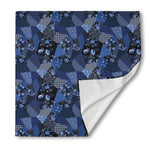 Blue Flower Patchwork Pattern Print Silk Bandana