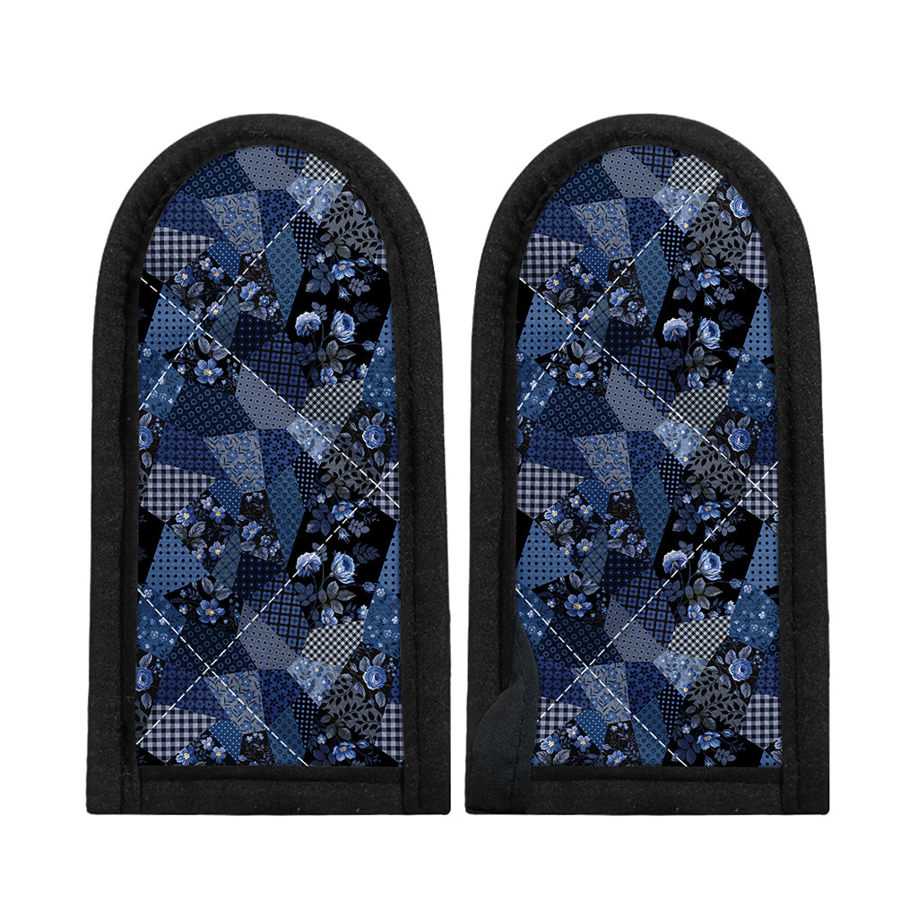 Blue Flower Patchwork Pattern Print Skillet Handle Cover