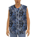 Blue Flower Patchwork Pattern Print Sleeveless Baseball Jersey