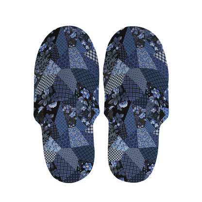 Blue Flower Patchwork Pattern Print Slippers