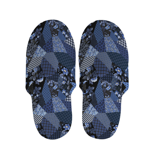 Blue Flower Patchwork Pattern Print Slippers