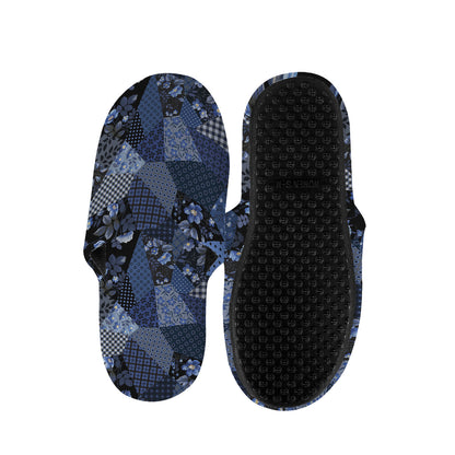 Blue Flower Patchwork Pattern Print Slippers