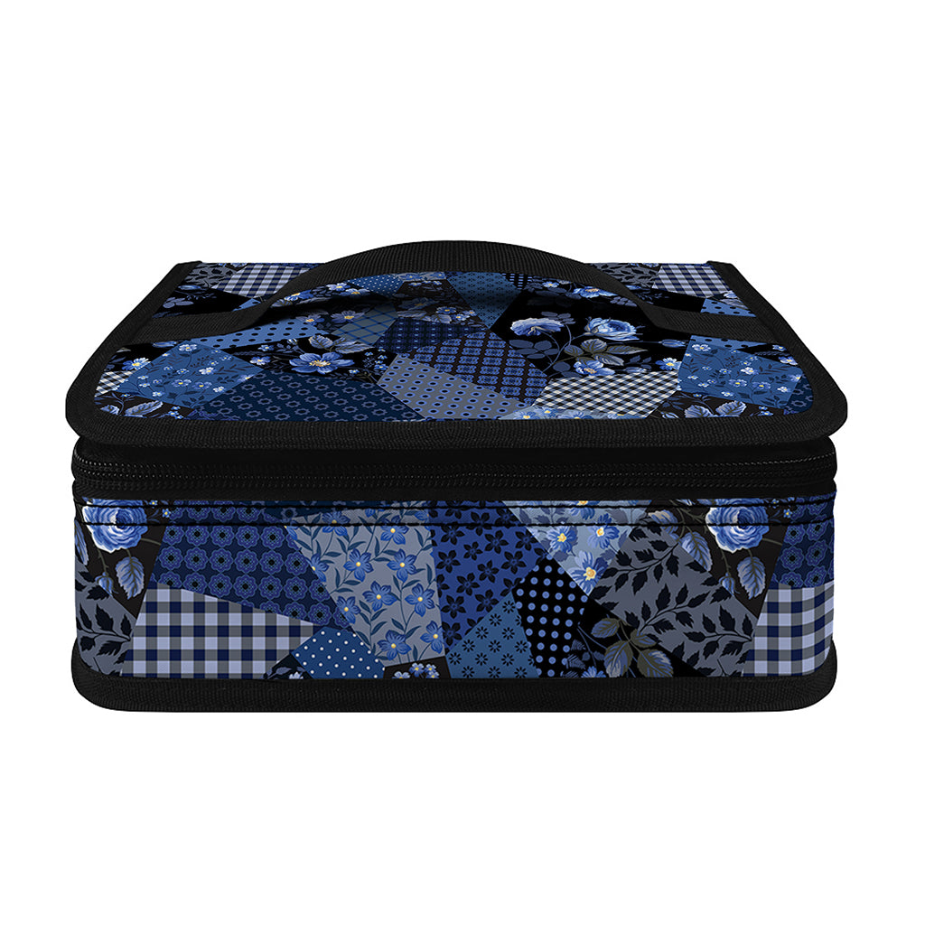 Blue Flower Patchwork Pattern Print Small Lunch Bag