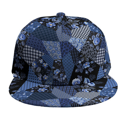 Blue Flower Patchwork Pattern Print Snapback Cap