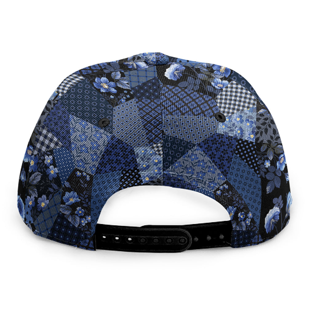 Blue Flower Patchwork Pattern Print Snapback Cap