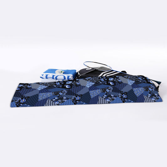 Blue Flower Patchwork Pattern Print Sports Towel