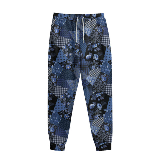 Blue Flower Patchwork Pattern Print Sweatpants