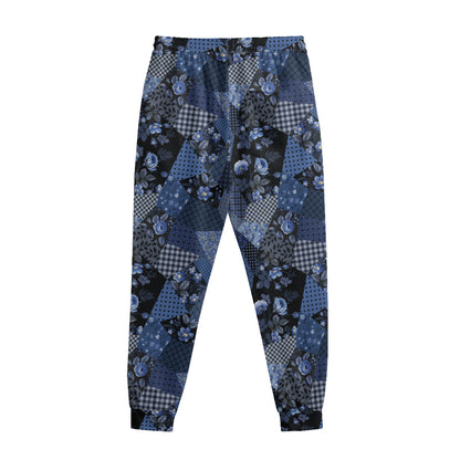 Blue Flower Patchwork Pattern Print Sweatpants