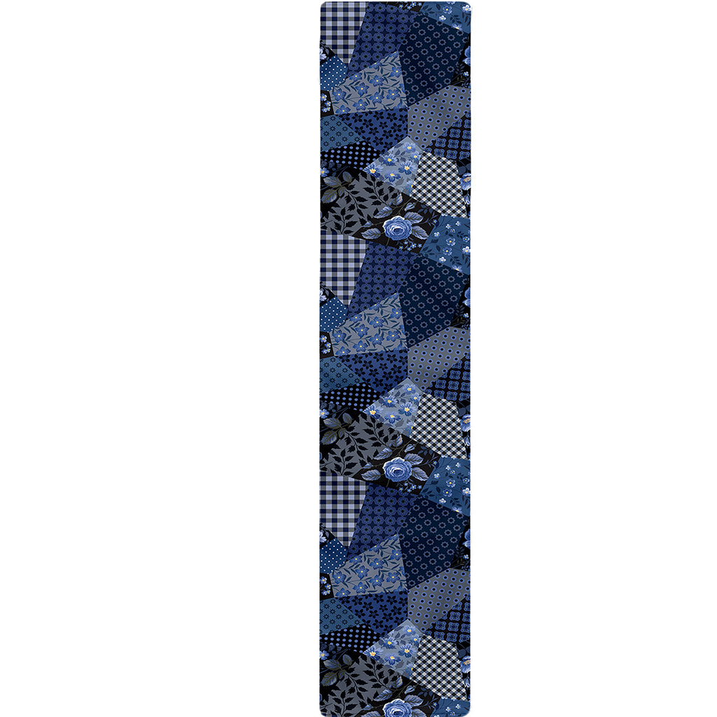 Blue Flower Patchwork Pattern Print Table Runner