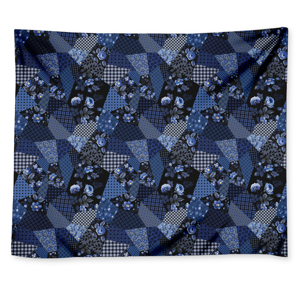 Blue Flower Patchwork Pattern Print Tapestry