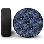 Blue Flower Patchwork Pattern Print Tire Cover With Camera Hole