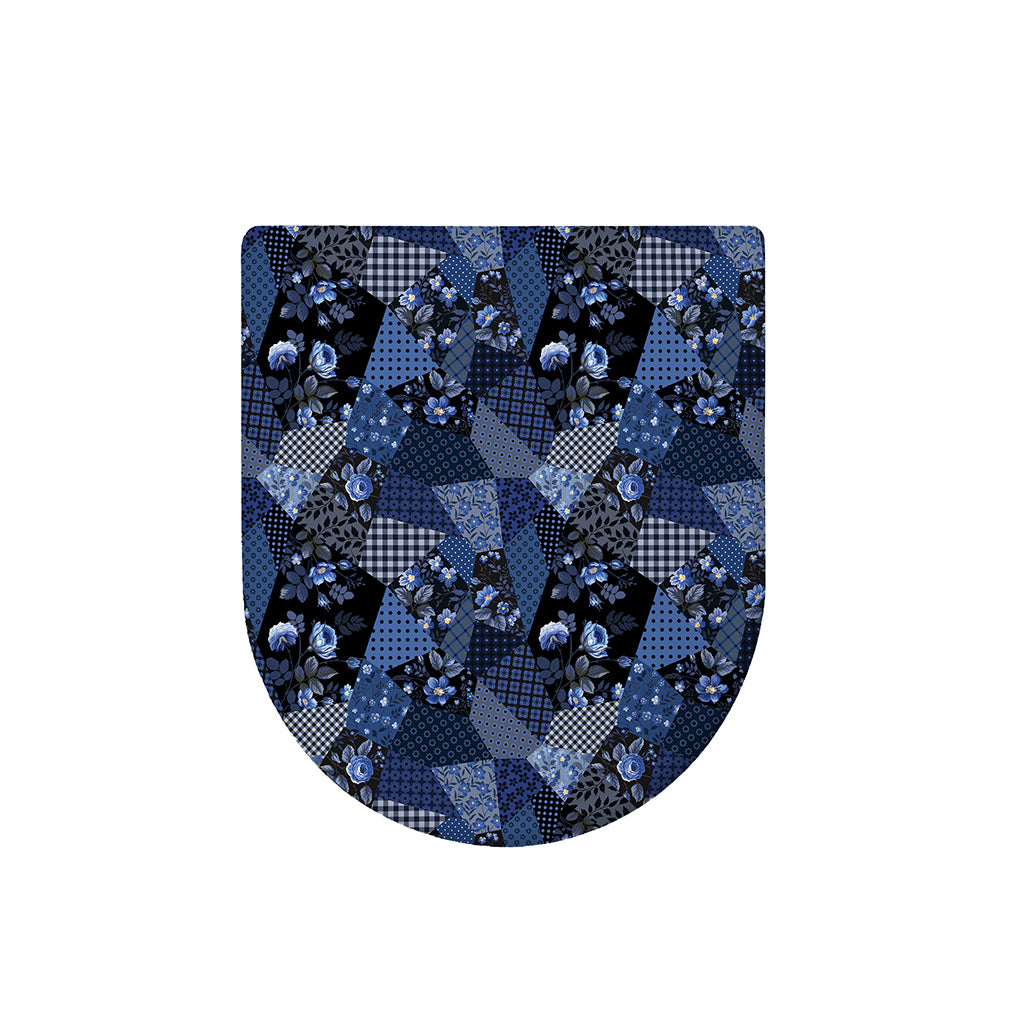 Blue Flower Patchwork Pattern Print Toilet Lid Cover