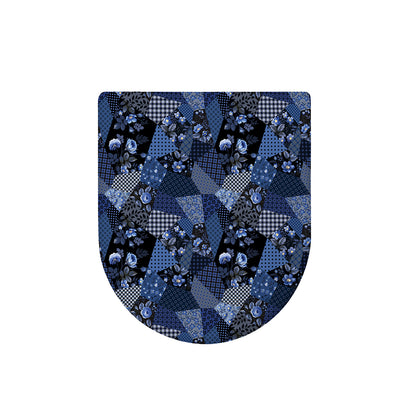 Blue Flower Patchwork Pattern Print Toilet Lid Cover