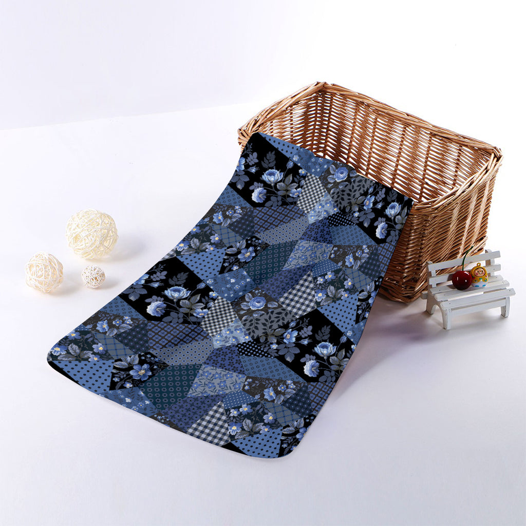 Blue Flower Patchwork Pattern Print Towel