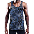 Blue Flower Patchwork Pattern Print Men's Workout Tank Top