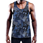 Blue Flower Patchwork Pattern Print Training Tank Top
