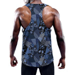 Blue Flower Patchwork Pattern Print Training Tank Top