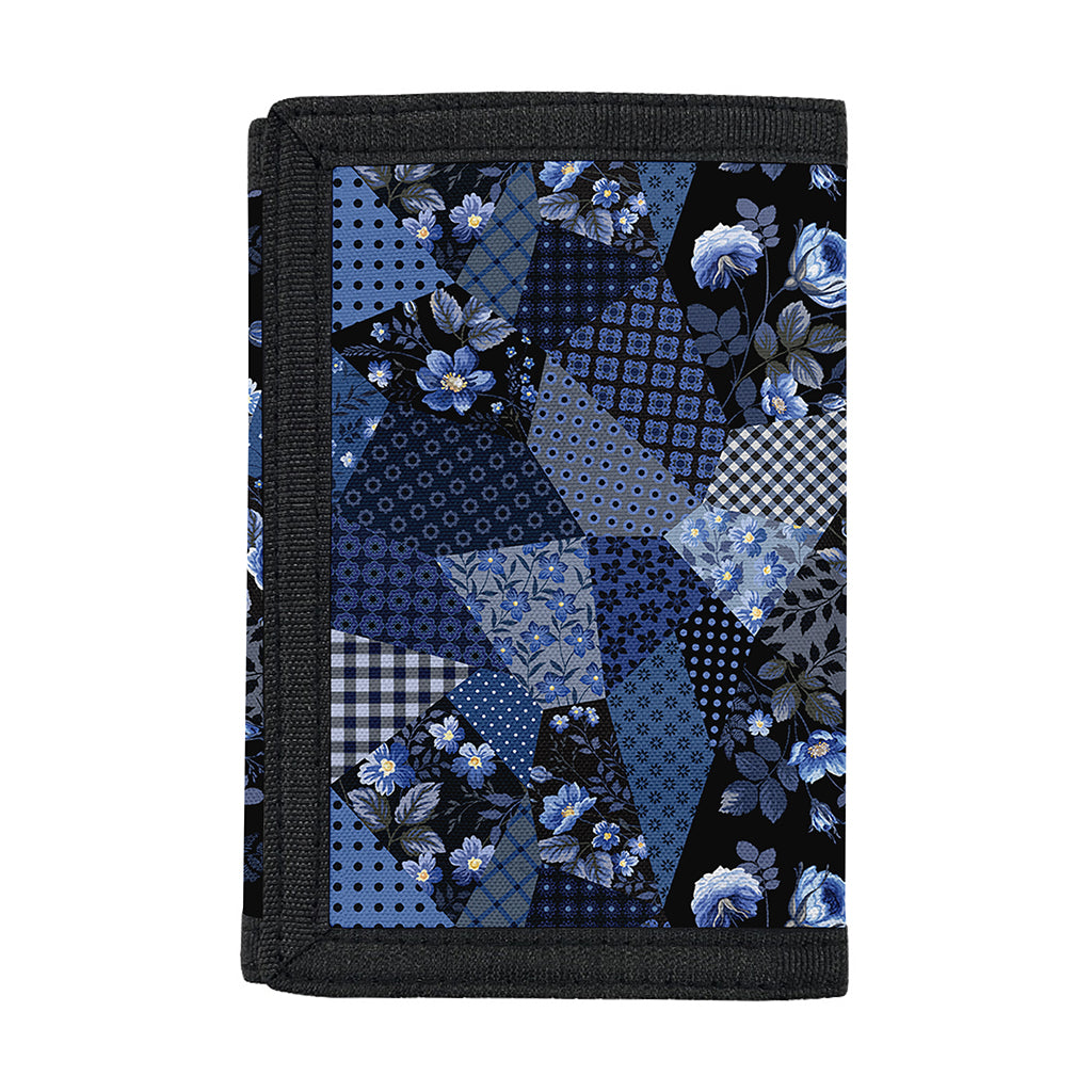 Blue Flower Patchwork Pattern Print Trifold Wallet
