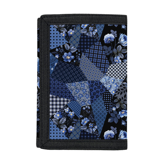 Blue Flower Patchwork Pattern Print Trifold Wallet